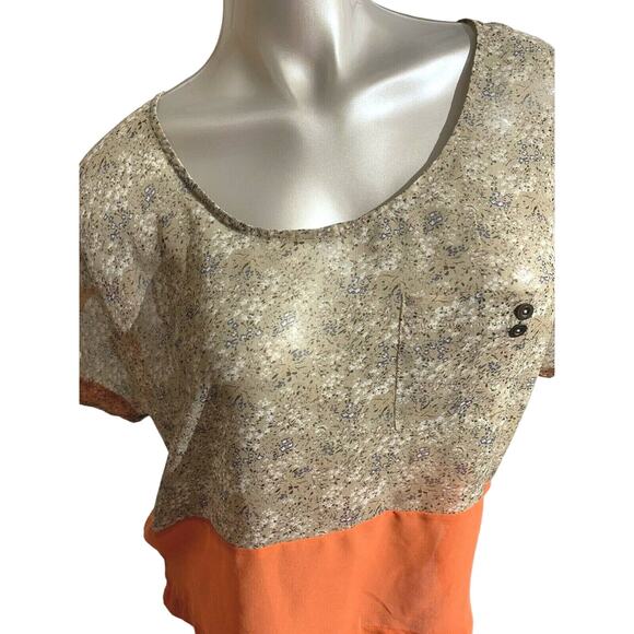 Woman’s luc ca couture Tan Brown Floral and Orange Cropped Top in Size 16 XL - Picture 4 of 10